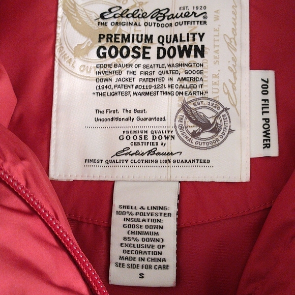 Eddie Bauer Small Red 700 Fill Power Goose Down Full Zip Snap Button Puffer Vest - Picture 4 of 14